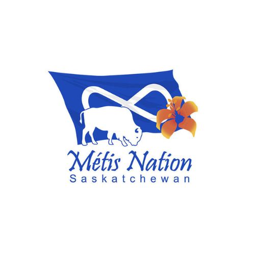 The Metis Nation-Saskatchewan logo, featuring the Metis flag, a white buffalo and a tiger lily.