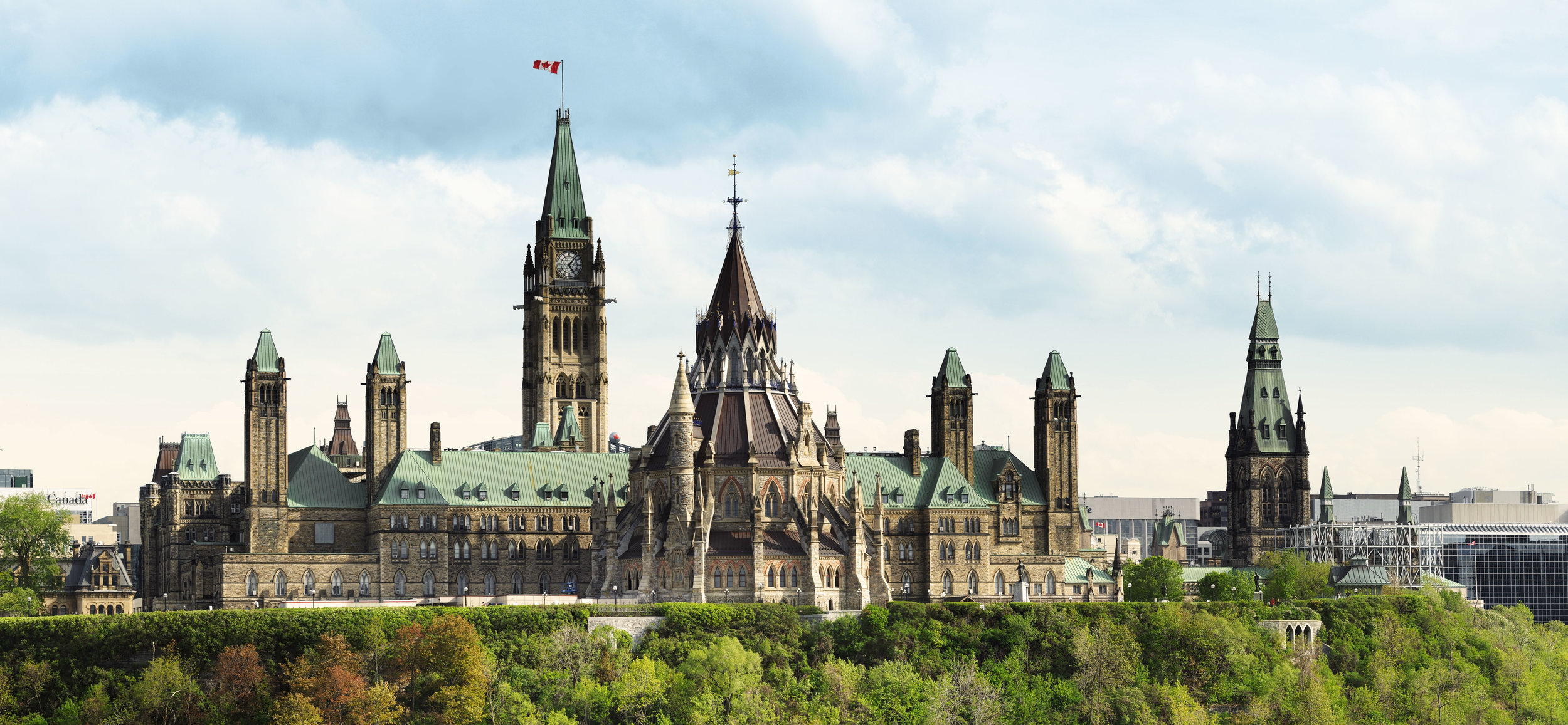 Panoramic photo of Parliament Hill, Ottawa.