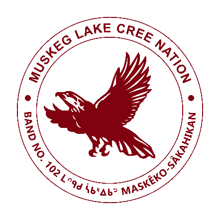 The Muskeg Lake Cree Nation logo, showing a bird taking flight. The text reads: "Band No. 102, Maskeko-Sakahkan"